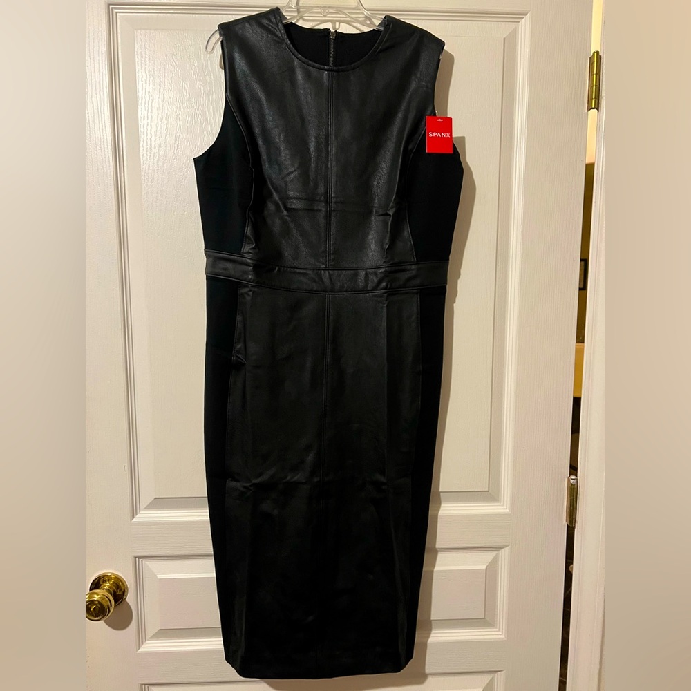 Spanx leather-like fitted black dress